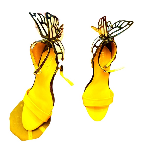 Stiletto high heels black and yellow with a butterfly STATEMENT shoes - Picture 2 of 13